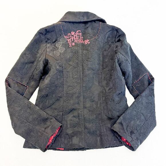 Desigual Black 2-Button Blazer Embroidered Detail Unique Stitch Size 8 / EUR38 - Picture 2 of 11